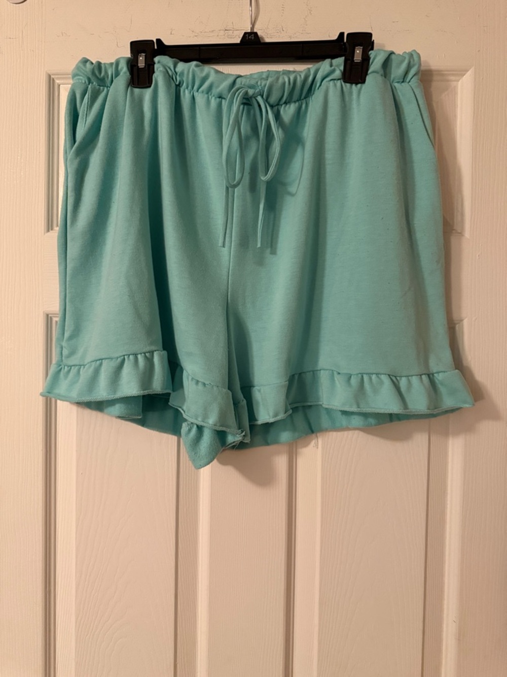 Women's Ruffle Hem Drawstring Shorts - Aqua